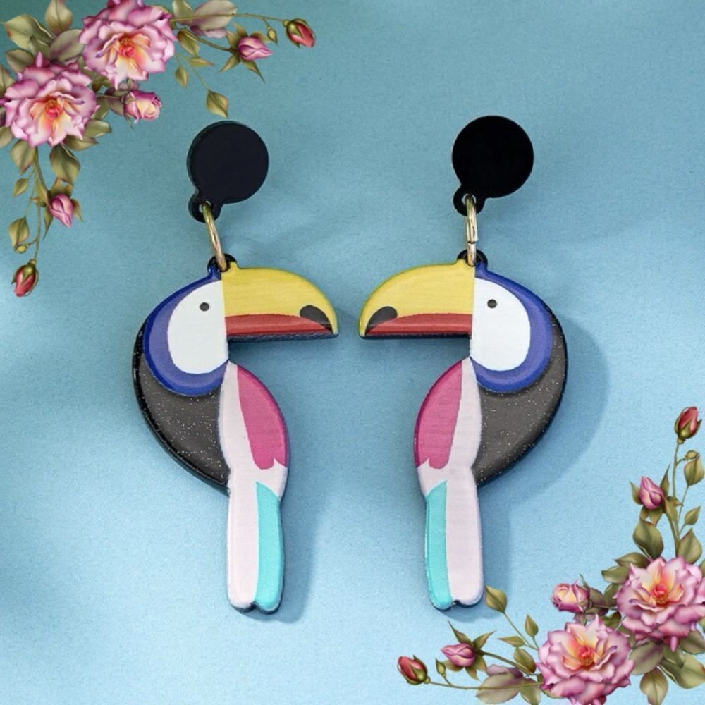 Acrylic & Colorful‎ Bird Printed Drop Earrings